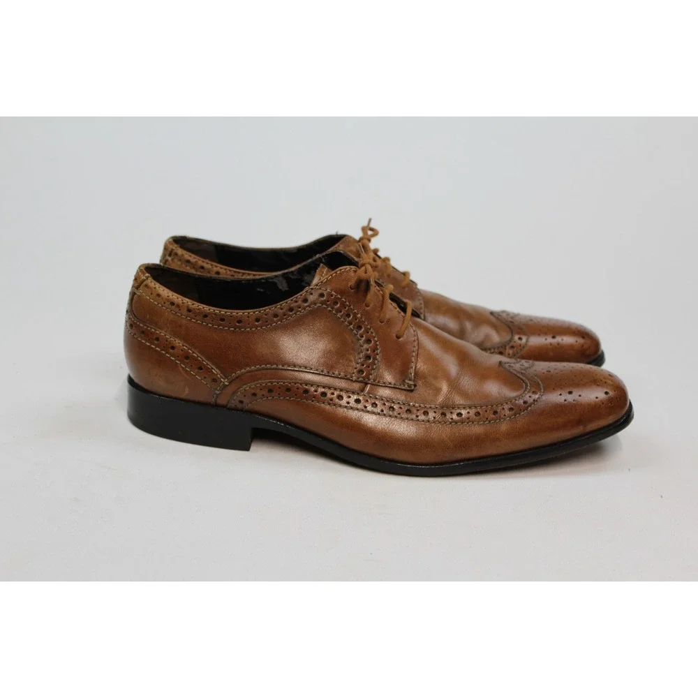 BOSTONIAN CLASSICS Men's Burgundy Leather Wing Tip Oxfords Size 10.5 B Made USA
